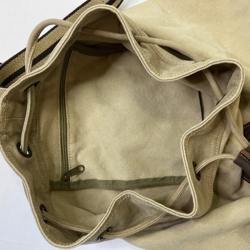 Life is Good Canvas Bucket Backpack Khaki Cotton Leather Trim Drawstring Bag - Picture 16 of 16